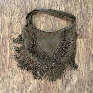 Maje Brown Fringed Hobo Bag
